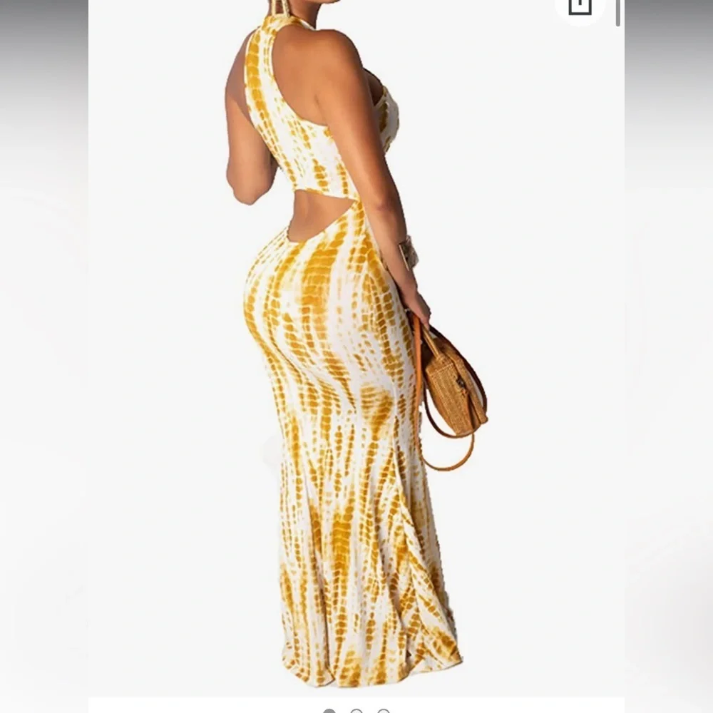 Vibrant Halter Neck Tie Dye Bodycon Maxi Dress with Back Cut-Out